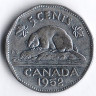 Монета 5 центов. 1952 год, Канада.