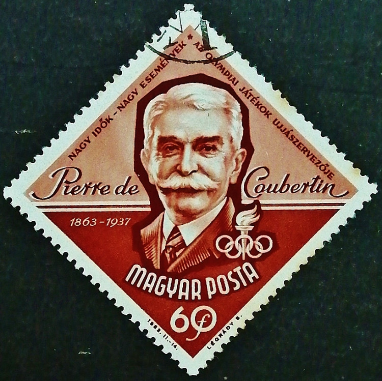 Почтовая марка. "Пьер де Кубертен". 1963 год, Венгрия.