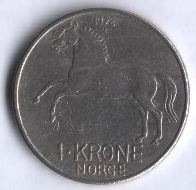 Монета 1 крона. 1972 год, Норвегия.