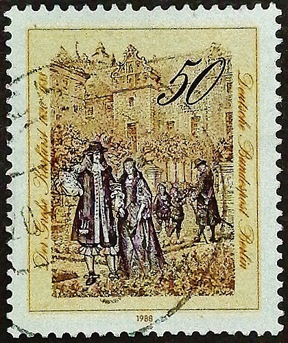 Почтовая марка. "300-летие со дня смерти Фридриха Вильгельма, курфюрста Бранденбурга". 1988 год, Западный Берлин.