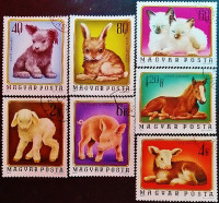 Набор почтовых марок (7 шт.). "Молодые животные". 1974 год, Венгрия.