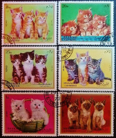Набор марок (6 шт.). "Котята". 1972 год, Шарджа.