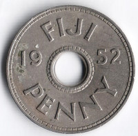 Монета 1 пенни. 1952 год, Фиджи.