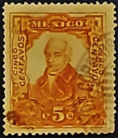 Почтовая марка (5 c.). "Мигель Идальго-и-Костилья". 1910 год, Мексика.