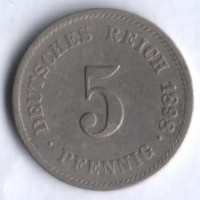 Монета 5 пфеннигов. 1898 год (G), Германская империя.
