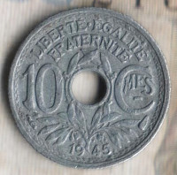 Монета 10 сантимов. 1945 год, Франция.