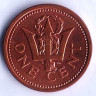 Монета 1 цент. 1996 год, Барбадос.