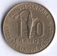 Монета 10 франков. 1977 год, Западно-Африканские Штаты.
