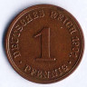 Монета 1 пфенниг. 1901 год (A), Германская империя.