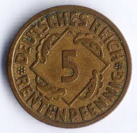 Монета 5 рентенпфеннигов. 1923 год (A), Веймарская республика.