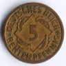 Монета 5 рентенпфеннигов. 1923 год (A), Веймарская республика.