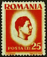 Марка почтовая (25 l.). "Король Михай I". 1945 год, Румыния.