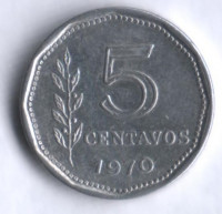 Монета 5 сентаво. 1970 год, Аргентина.