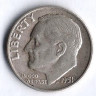 Монета 10 центов. 1951(D) год, США.