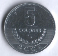 Монета 5 колонов. 2008 год, Коста-Рика.
