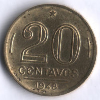 Монета 20 сентаво. 1948 год, Бразилия.