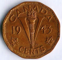 Монета 5 центов. 1943 год, Канада.
