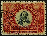 Почтовая марка (2 c.). "Хуан Пабло Дуарте". 1902 год, Доминиканская Республика.