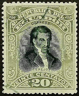 Почтовая марка (20 c.). "Эухенио Эспехо". 1901 год, Эквадор.