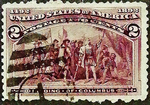 Почтовая марка (2 c.). "Выставка посвящённая Христофору Колумбу". 1893 год, США.