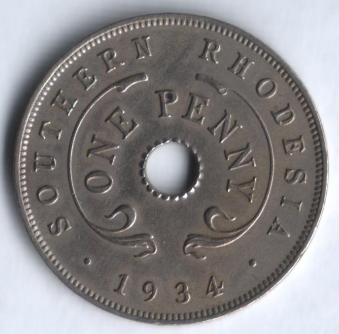 Монета 1 пенни. 1934 год, Южная Родезия.