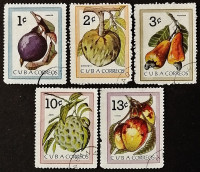 Набор почтовых марок (5 шт.). "Фрукты". 1963 год, Куба.