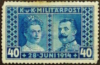 Почтовая марка (40+2 h.). "Принцесса София и Франц Фердинанд". 1917 год, Босния и Герцеговина (австро-венгерская администрация).