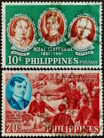 Набор почтовых марок (2 шт.). "Хосе Рисаль". 1961 год, Филиппины.