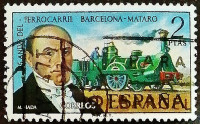 Почтовая марка. "125 лет железной дороге Барселона-Матаро". 1974 год, Испания.