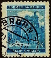Почтовая марка (2 kr.). "Пардубице". 1941 год, Богемия и Моравия.