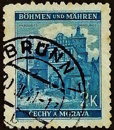 Почтовая марка (2 kr.). "Пардубице". 1941 год, Богемия и Моравия.