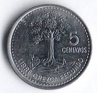 Монета 5 сентаво. 2012 год, Гватемала.