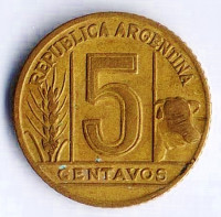Монета 5 сентаво. 1944 год, Аргентина.