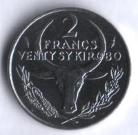 Монета 2 франка. 1982 год, Мадагаскар.