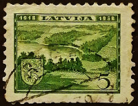Почтовая марка. "Латгальский пейзаж (20 лет Республике)". 1938 год, Латвия.