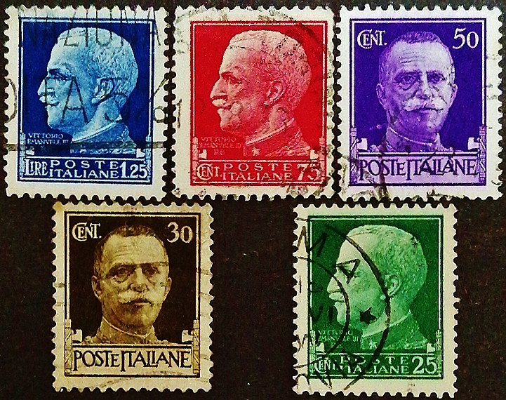 Набор почтовых марок (5 шт.). "Король Витторио Эммануил III (имперская серия)". 1929 год, Италия.