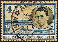 Почтовая марка (4,5 fr.). "Король Бодуэн". 1955 год, Бельгийское Конго.