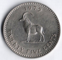 Монета 25 центов. 1975 год, Родезия.