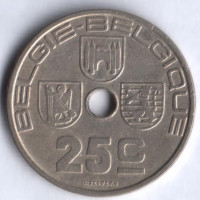 Монета 25 сантимов. 1938 год, Бельгия (Belgie-Belgique).