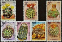 Набор почтовых марок (7 шт.). "Кактусы". 1986 год, Камбоджа.