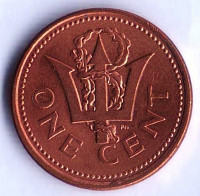 Монета 1 цент. 1997 год, Барбадос.