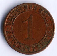 Монета 1 рейхспфенниг. 1927 год (E), Веймарская республика.