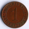 Монета 1 рейхспфенниг. 1927 год (E), Веймарская республика.
