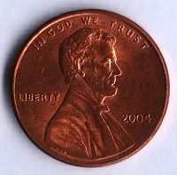 Монета 1 цент. 2004 год, США.