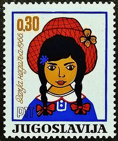 Марка почтовая. "Неделя детей". 1966 год, Югославия.