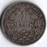 Монета 1 марка. 1886 год (E), Германская империя.