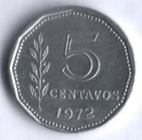 Монета 5 сентаво. 1972 год, Аргентина.