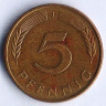 Монета 5 пфеннигов. 1988(J) год, ФРГ.