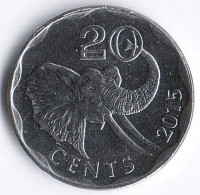 Монета 20 центов. 2015 год, Свазиленд.