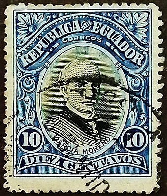 Почтовая марка (10 c.). "Президент Габриэль Гарсия Морено". 1907 год, Эквадор.